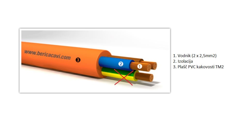 ORANŽNI kabel Berica, FFC/2, 2 x 2,5mm2, lahek in gibljiv